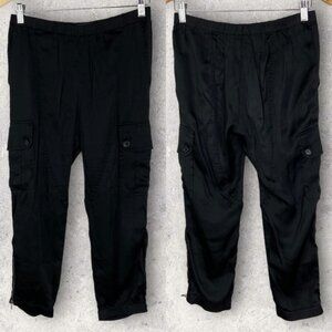 BCBGMaxAzria Satin Joggers Cargo Pants Crop Ankle Zipper Size Small Black Boho S